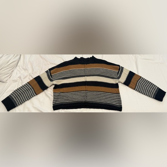 WEDNESDAYS GIRL brown ivory black striped long sleeve sweater XL extra large - Picture 1 of 9